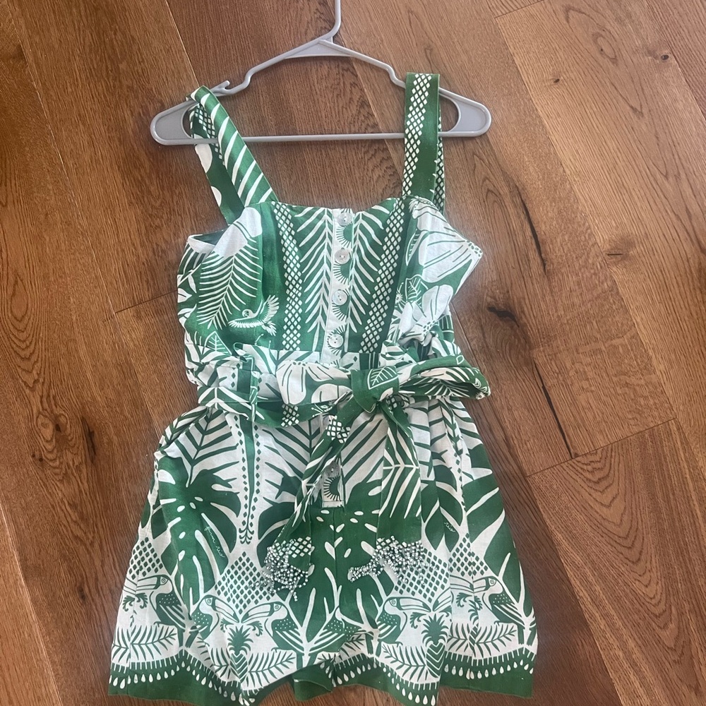 FARM Rio Green and White Tropical Dress